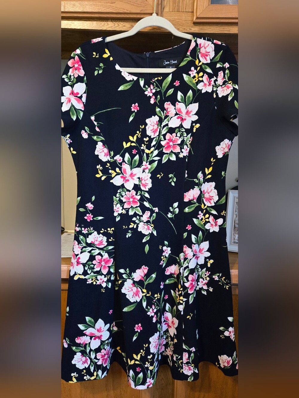 Jessica Howard Navy Floral Fit-and-Flare Dress with Pink & Yellow Accents